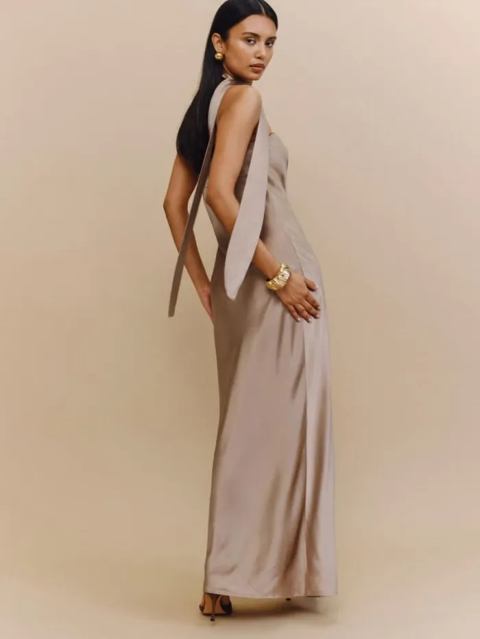 The Reformation Oren Silk Dress Macadamia 8211 Weddings