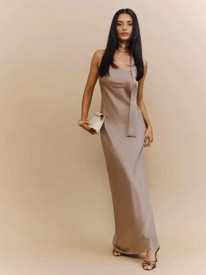 The Reformation Oren Silk Dress Macadamia 8211 Weddings