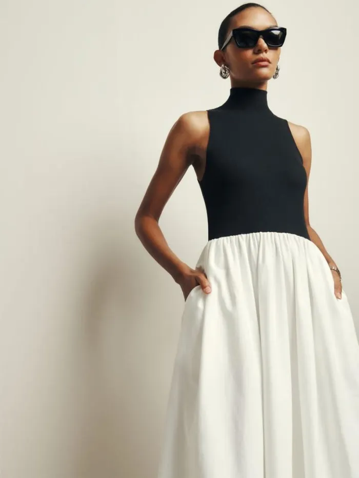 The Reformation Petites Sai Dress Black And White 8211 Clothing