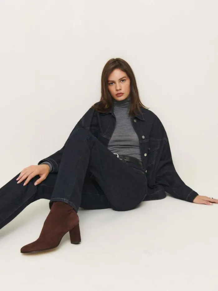The Reformation Presley Ankle Boot Espresso Stretch Suede 8211 Shoes