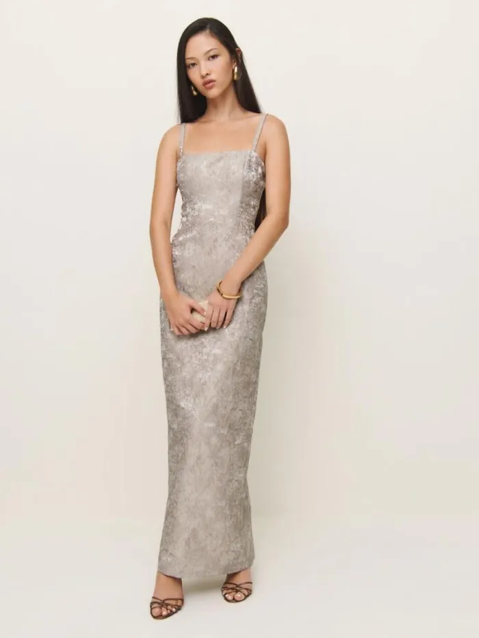 The Reformation Quince Dress Taupe Brocade 8211 Weddings