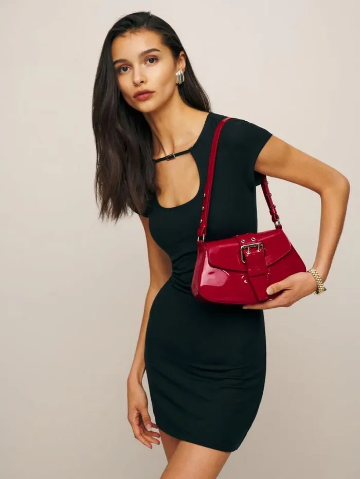 The Reformation Rafaella Shoulder Bag Lipstick Patent 8211 Bags