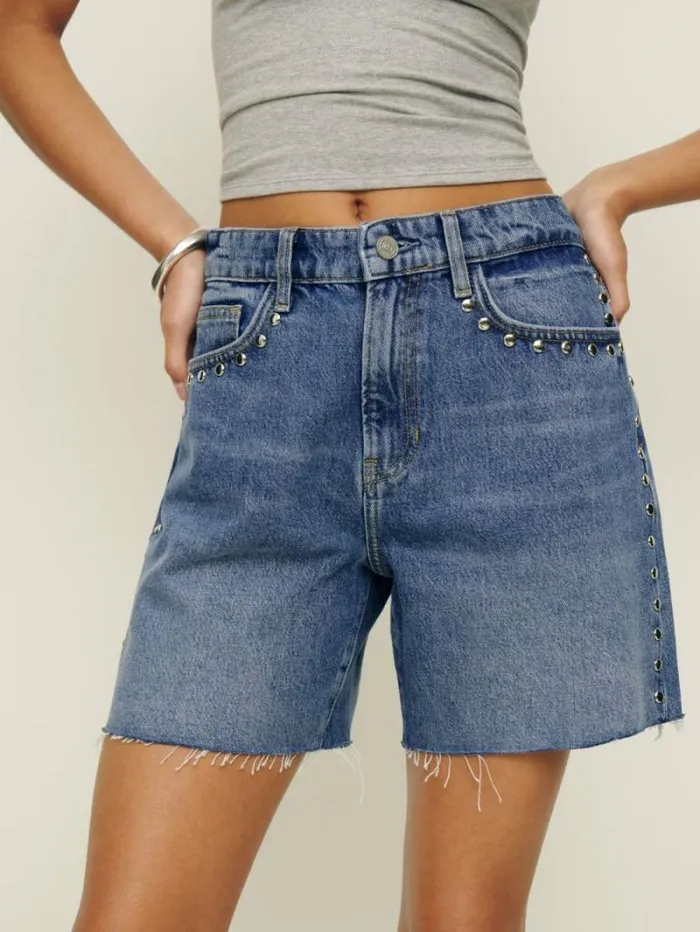 The Reformation Raye Mid Rise Relaxed 6034 Jean Shorts Chesapeake Studded 8211 Clothing The Reformation Raye Mid Rise Relaxed 6034 Jean Shorts Chesapeake Studded 8211 Clothing