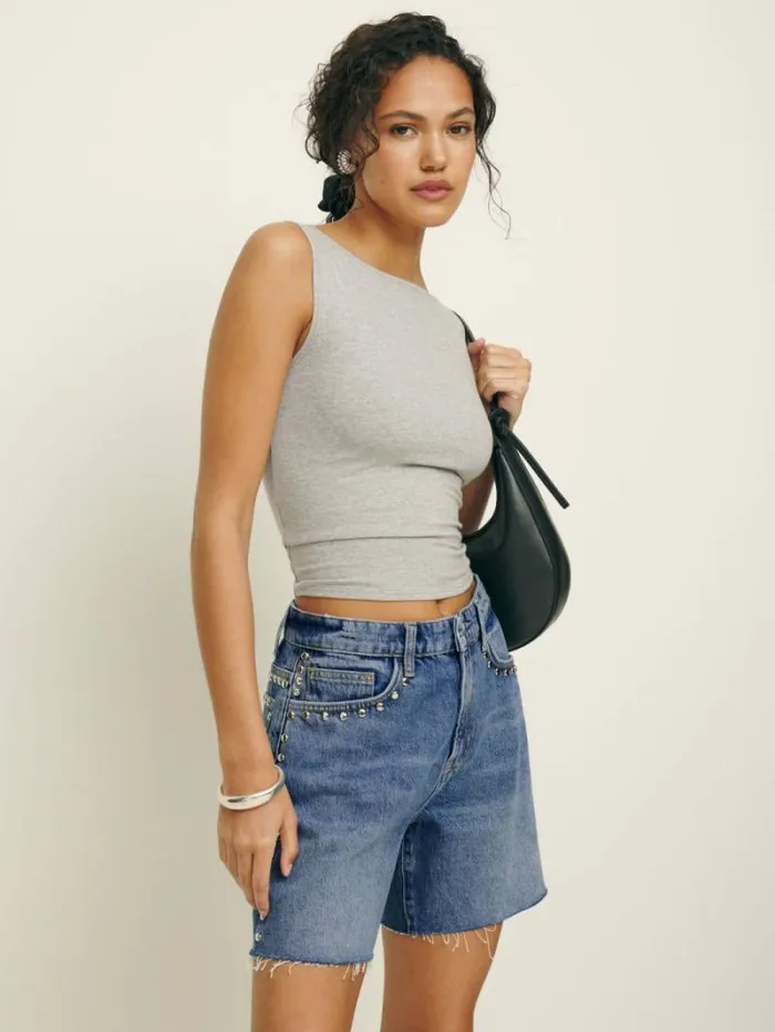 The Reformation Raye Mid Rise Relaxed 6034 Jean Shorts Chesapeake Studded 8211 Clothing