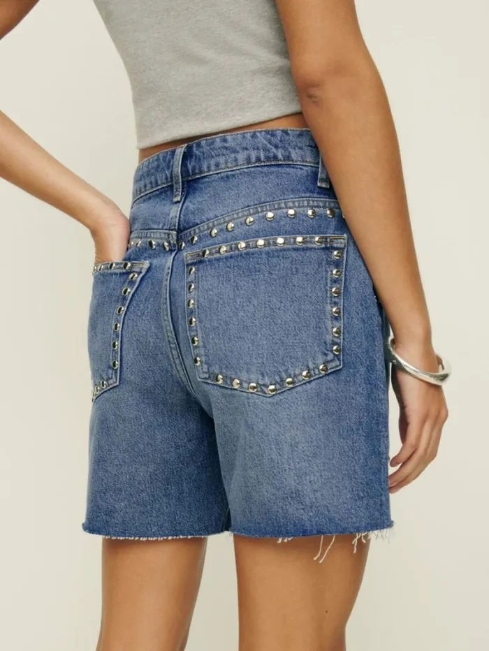The Reformation Raye Mid Rise Relaxed 6034 Jean Shorts Chesapeake Studded 8211 Clothing