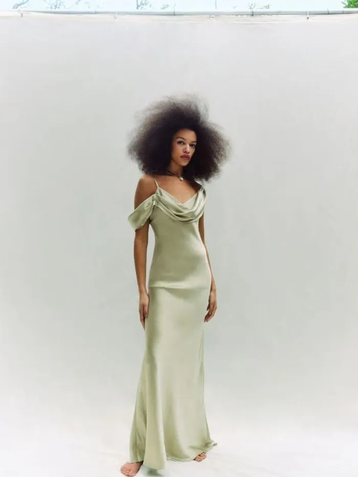The Reformation Ronda Silk Dress Dried Herbs 8211 Clothing