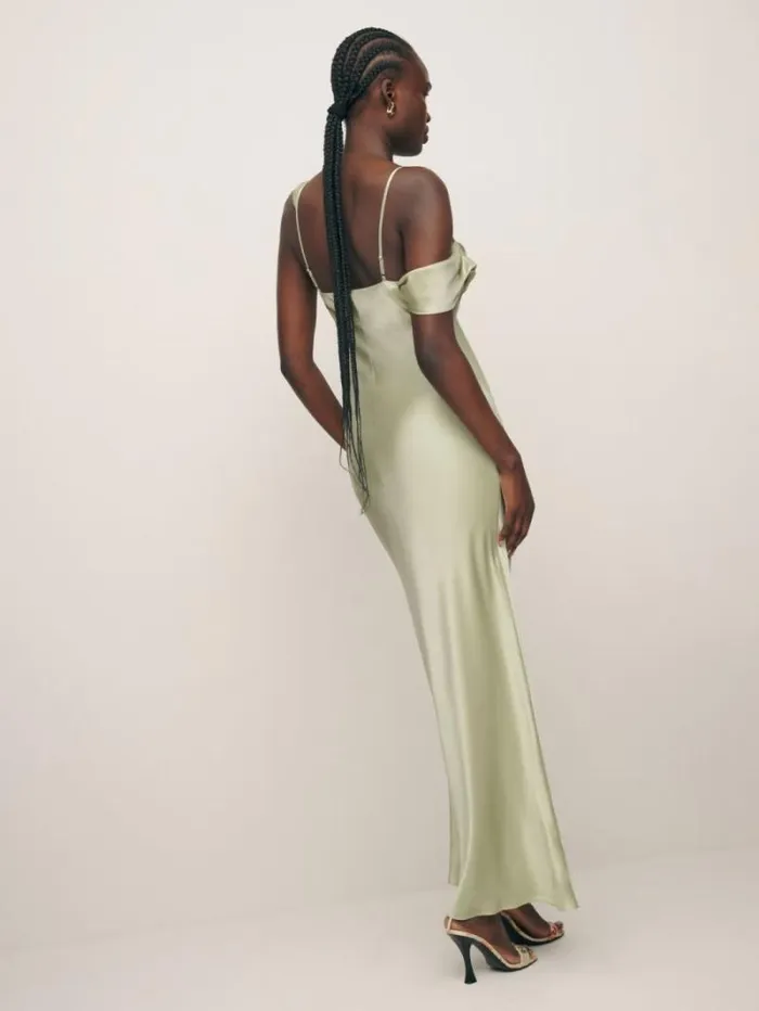 The Reformation Ronda Silk Dress Dried Herbs 8211 Clothing