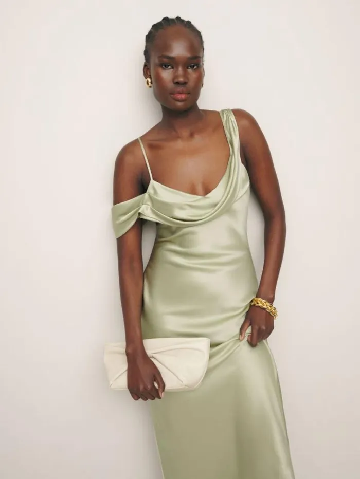 The Reformation Ronda Silk Dress Dried Herbs 8211 Clothing