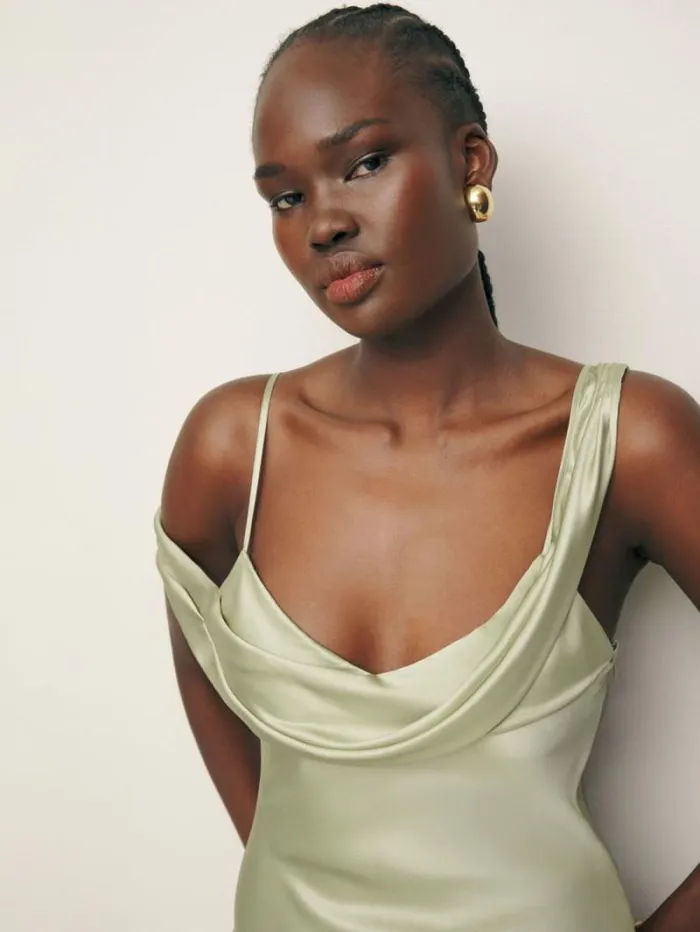 The Reformation Ronda Silk Dress Dried Herbs 8211 Clothing