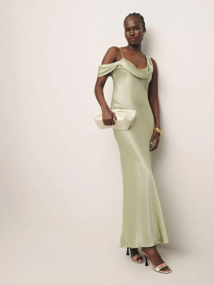 The Reformation Ronda Silk Dress Dried Herbs 8211 Clothing