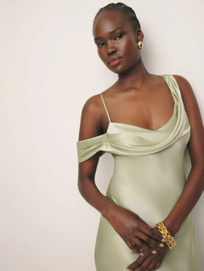 The Reformation Ronda Silk Dress Dried Herbs 8211 Clothing