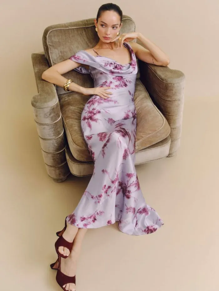 The Reformation Ronda Silk Dress Malibu Sunrise 8211 Weddings