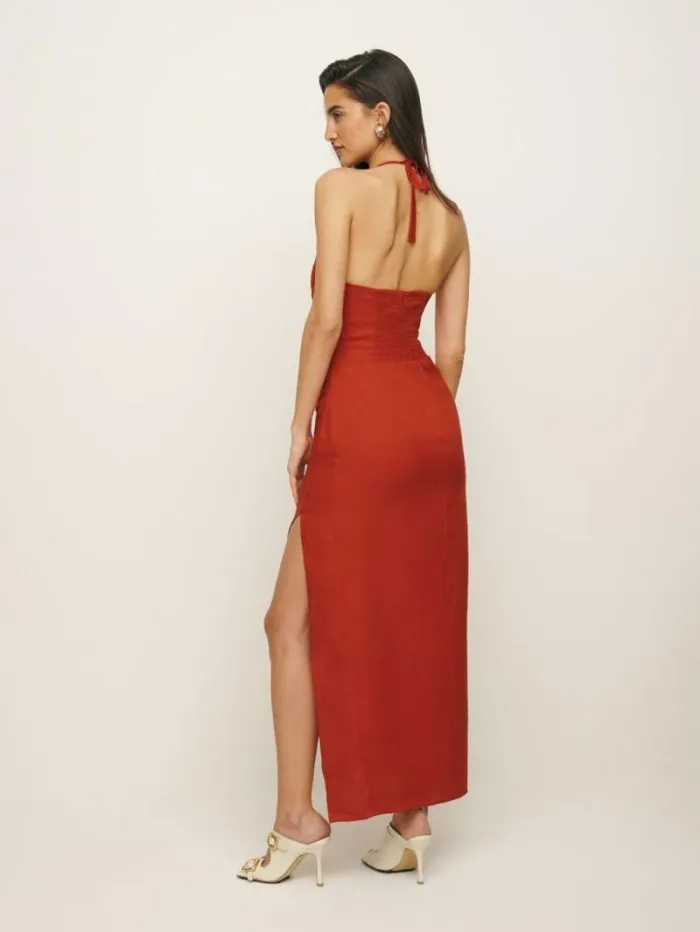 The Reformation Sadey Linen Dress Blood Orange 8211 Clothing