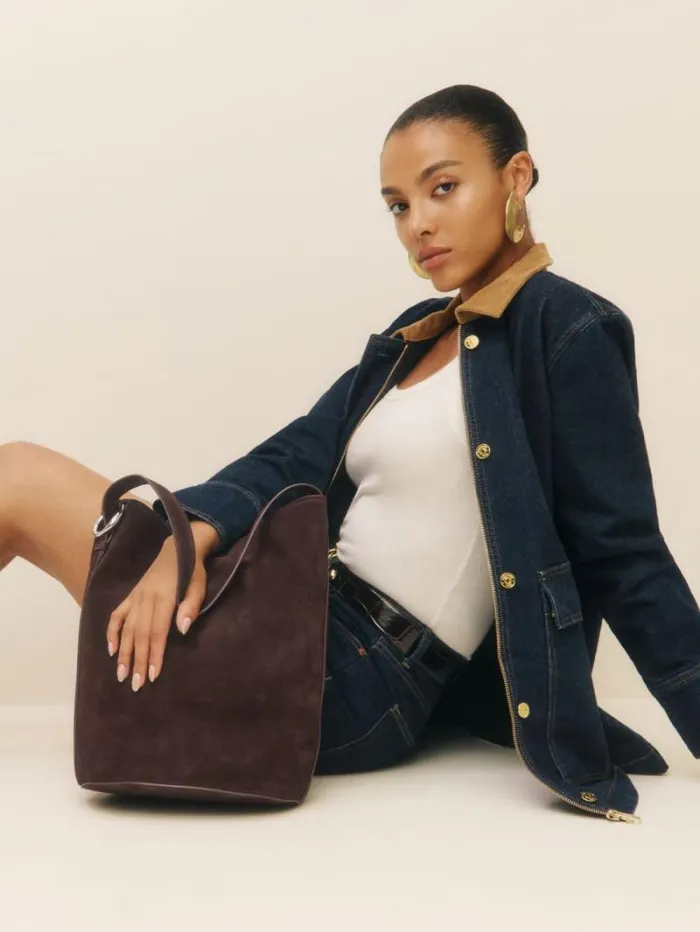 The Reformation Seleena Bucket Bag Espresso Suede 8211 Bags