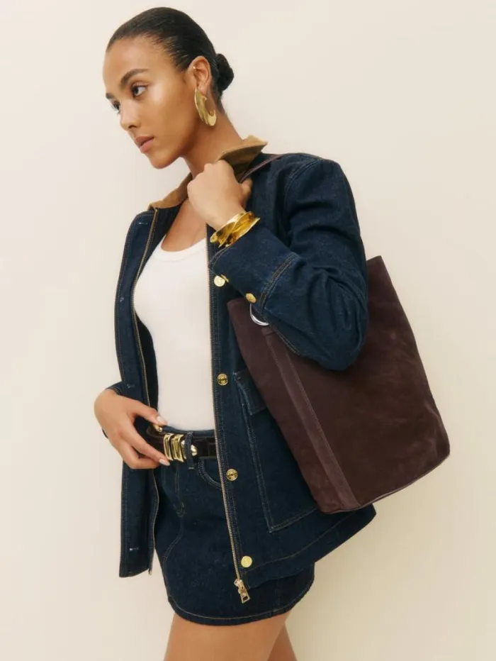 The Reformation Seleena Bucket Bag Espresso Suede 8211 Bags