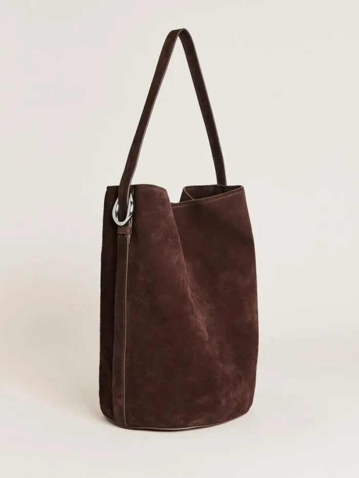 The Reformation Seleena Bucket Bag Espresso Suede 8211 Bags