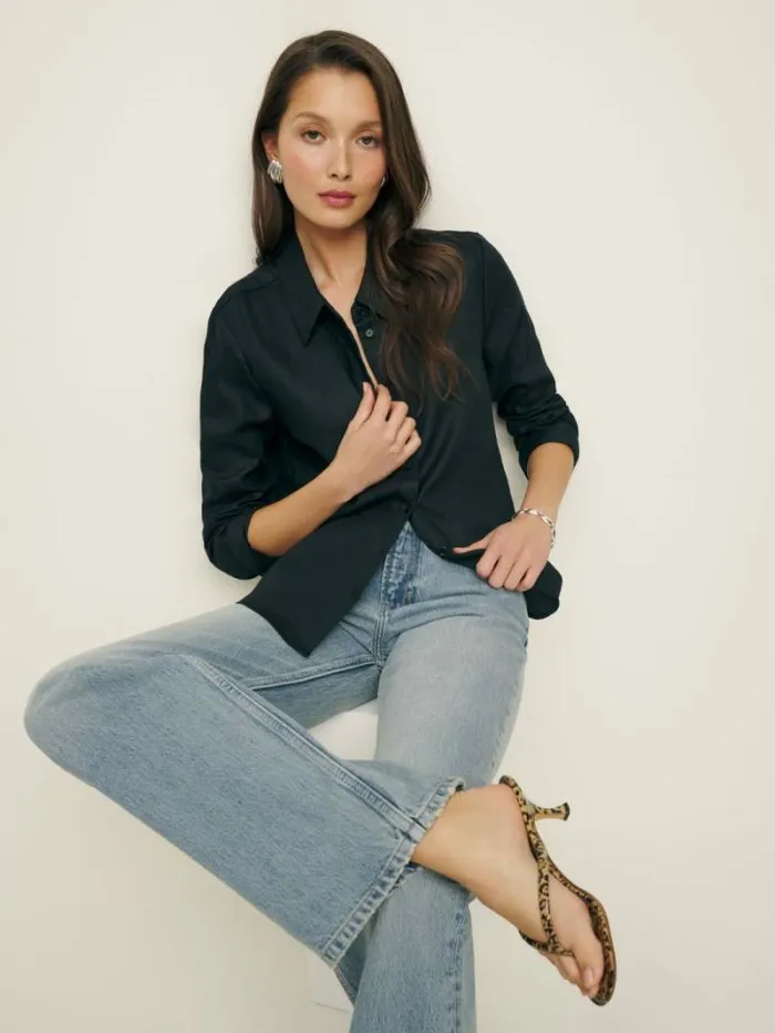 The Reformation Sky Relaxed Linen Top Black 8211 Clothing