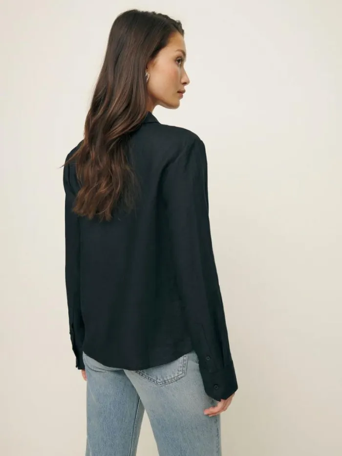 The Reformation Sky Relaxed Linen Top Black 8211 Clothing