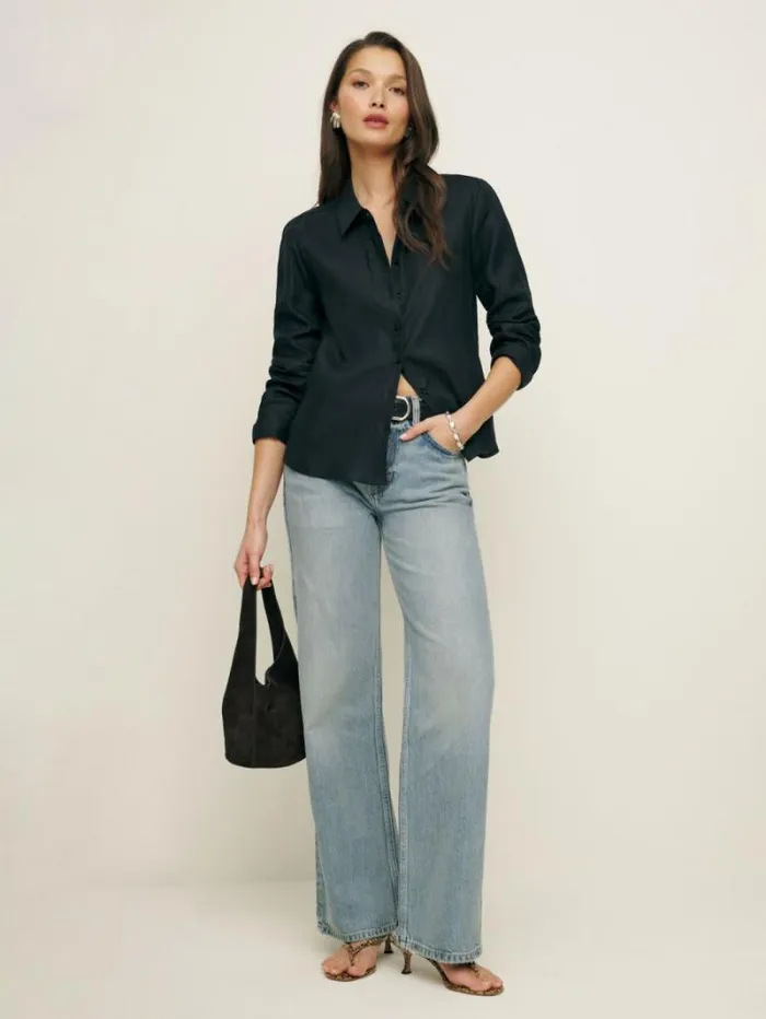 The Reformation Sky Relaxed Linen Top Black 8211 Clothing