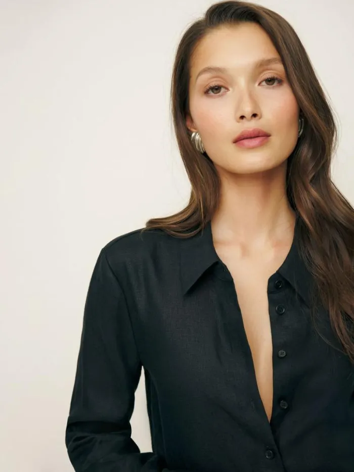 The Reformation Sky Relaxed Linen Top Black 8211 Clothing