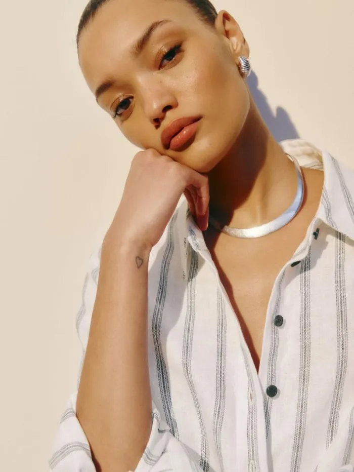 The Reformation Sky Relaxed Linen Top Harbor Stripe 8211 Clothing