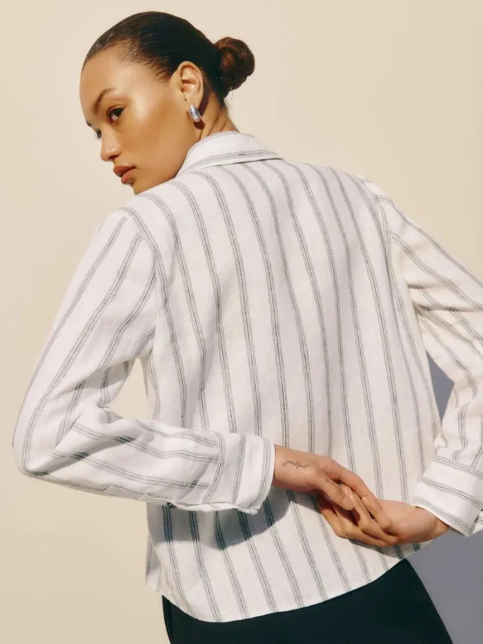 The Reformation Sky Relaxed Linen Top Harbor Stripe 8211 Clothing