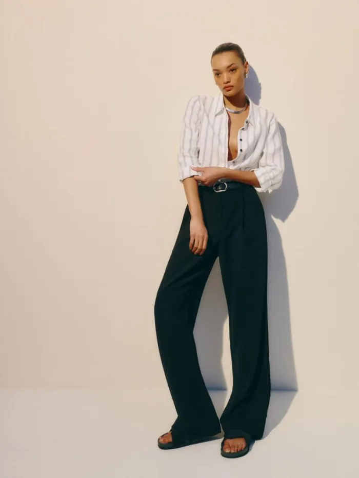 The Reformation Sky Relaxed Linen Top Harbor Stripe 8211 Clothing