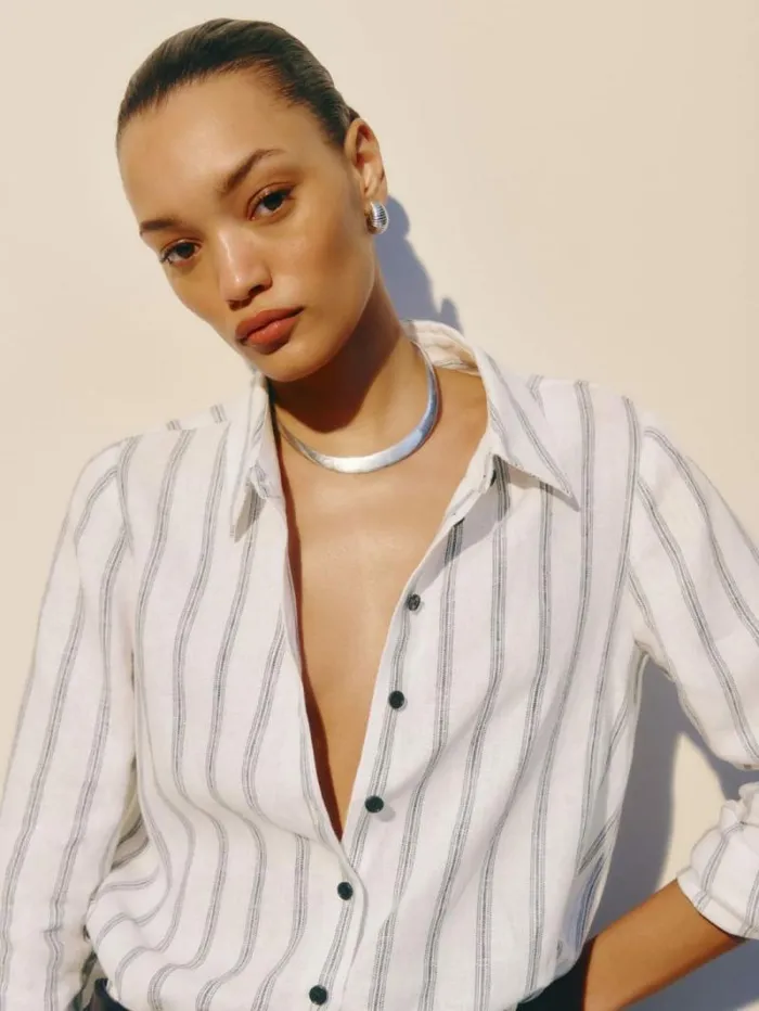 The Reformation Sky Relaxed Linen Top Harbor Stripe 8211 Clothing