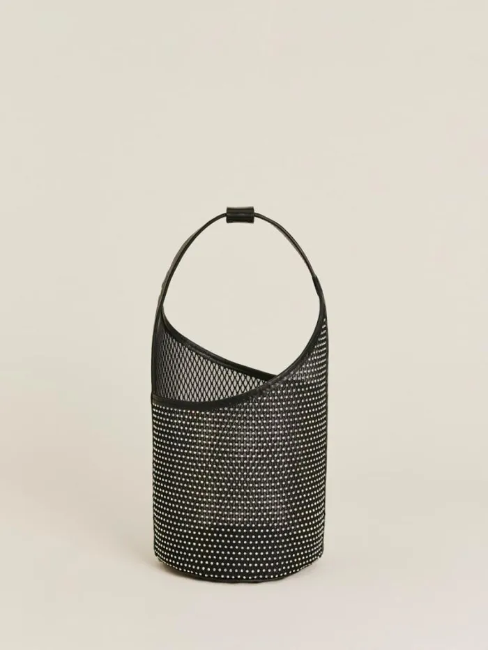 The Reformation Small Mesh Silvana Bucket Bag Black Sparkle Mesh 8211 Bags