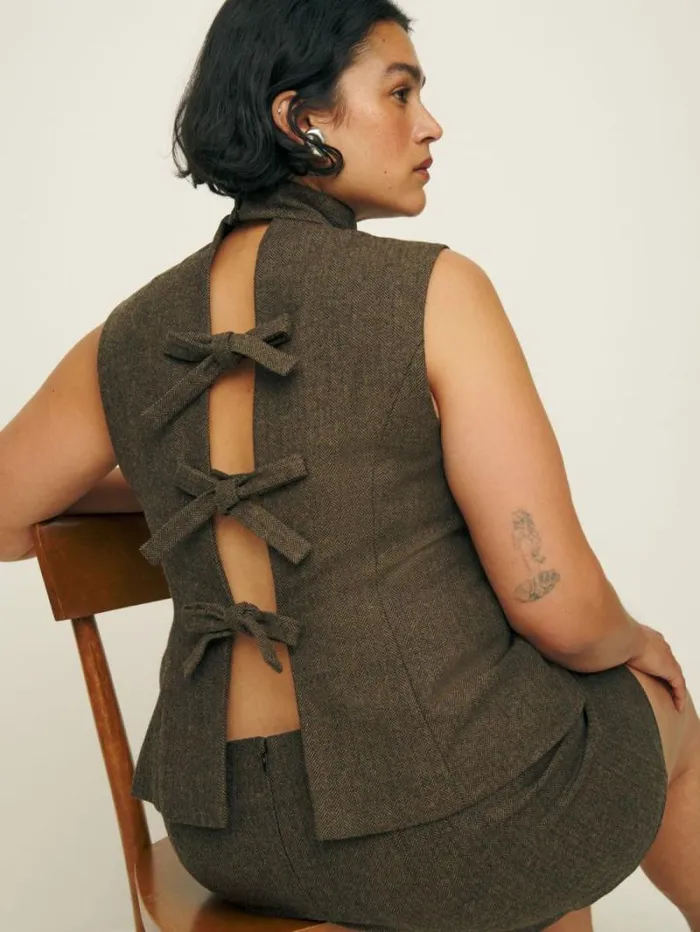 The Reformation Sutton Top Es Brown Herringbone 8211 Clothing