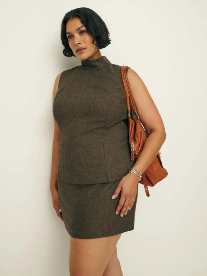 The Reformation Sutton Top Es Brown Herringbone 8211 Clothing