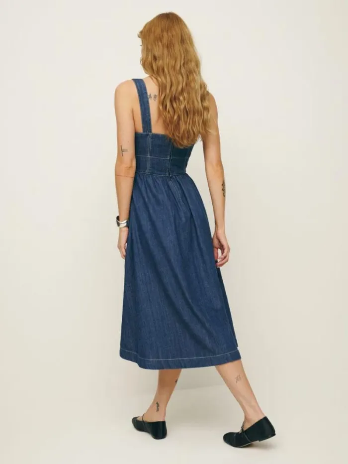 The Reformation Tagliatelle Denim Midi Dress Ellis 8211 Clothing