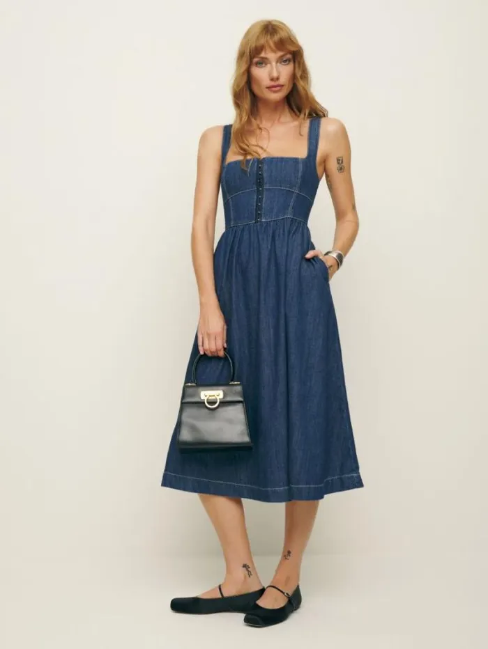 The Reformation Tagliatelle Denim Midi Dress Ellis 8211 Clothing