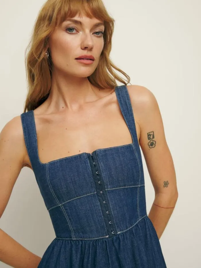 The Reformation Tagliatelle Denim Midi Dress Ellis 8211 Clothing