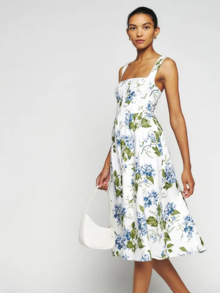 The Reformation Tagliatelle Linen Dress Riviera 8211 Clothing