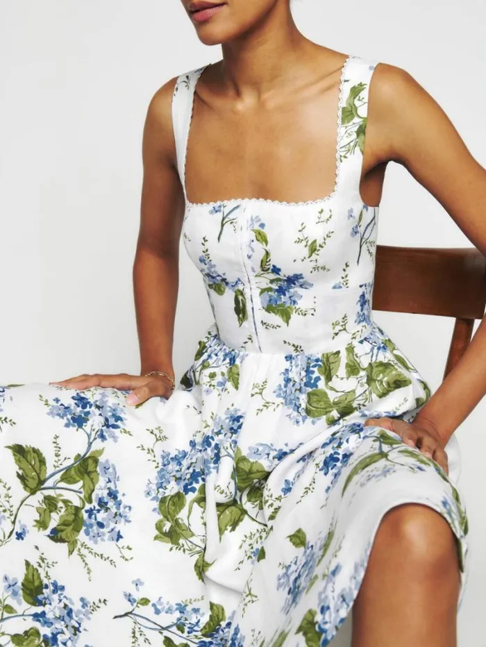 The Reformation Tagliatelle Linen Dress Riviera 8211 Clothing