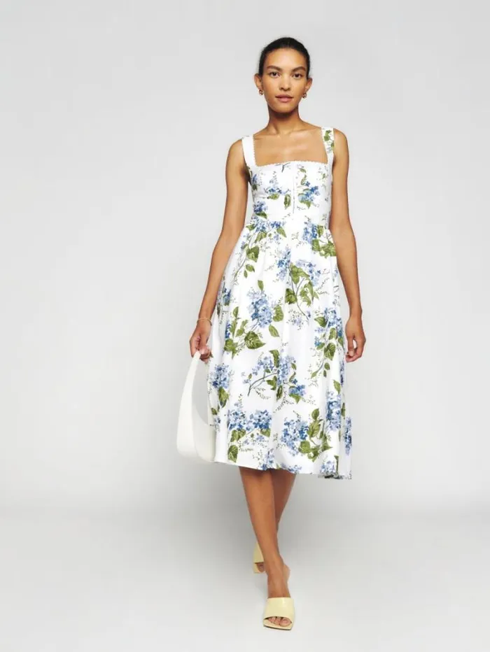 The Reformation Tagliatelle Linen Dress Riviera 8211 Clothing