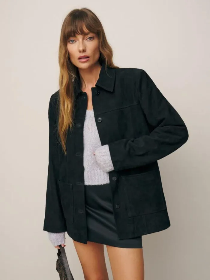 The Reformation Veda Lincoln Suede Shirt Jacket Black Suede 8211 Clothing