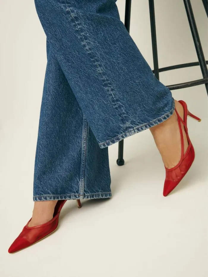 The Reformation Whitnee Slingback Heels Lipstick Mesh 8211 Shoes