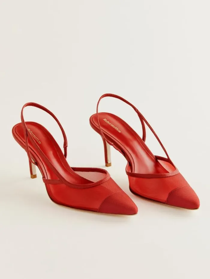 The Reformation Whitnee Slingback Heels Lipstick Mesh 8211 Shoes