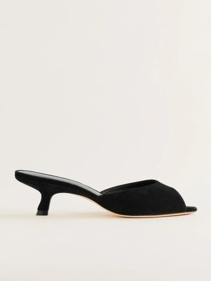 The Reformation Winnie Peep Toe Heeled Mule Black Suede 8211 Shoes
