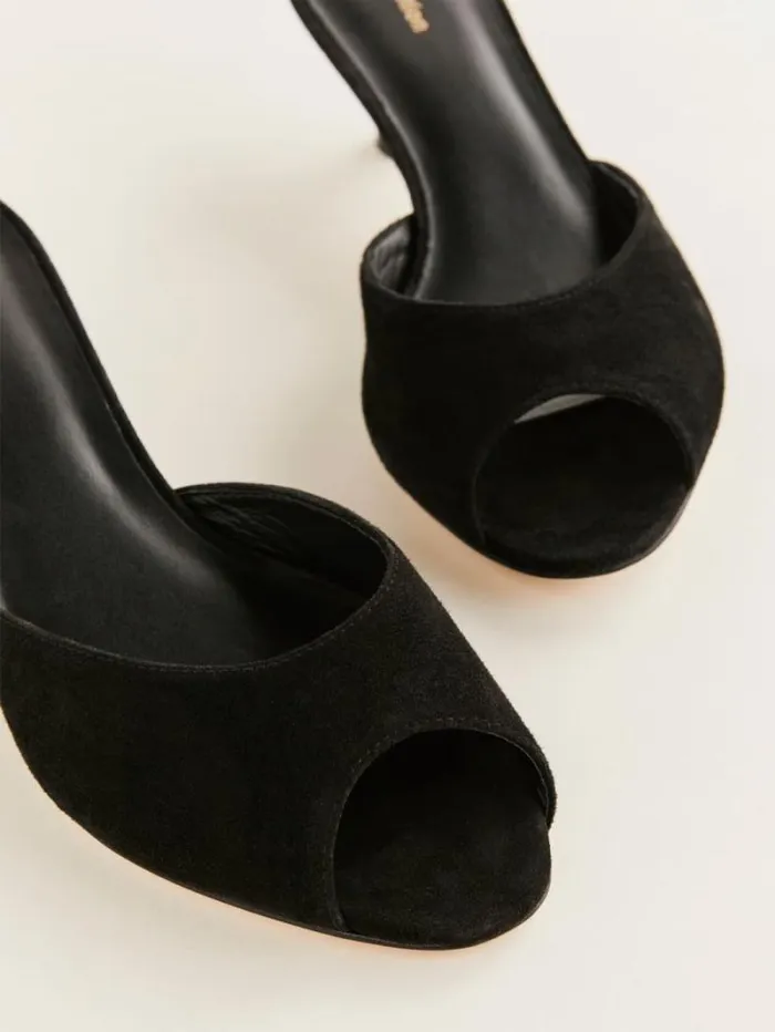 The Reformation Winnie Peep Toe Heeled Mule Black Suede 8211 Shoes