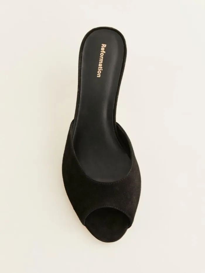 The Reformation Winnie Peep Toe Heeled Mule Black Suede 8211 Shoes