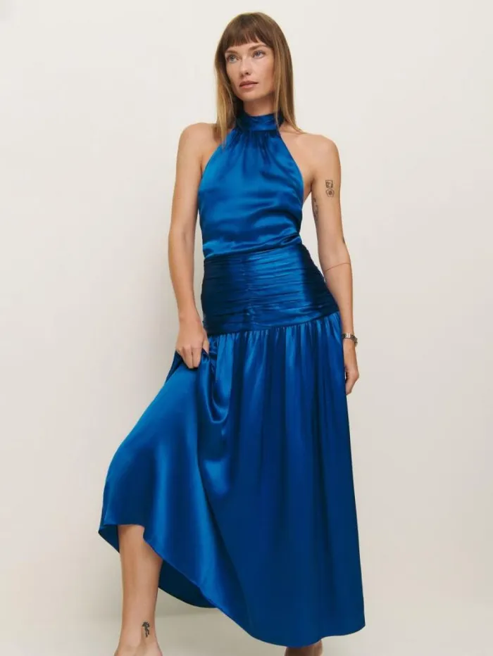 The Reformation Zaria Silk Dress Pacific Ocean 8211 ClothingWeddings