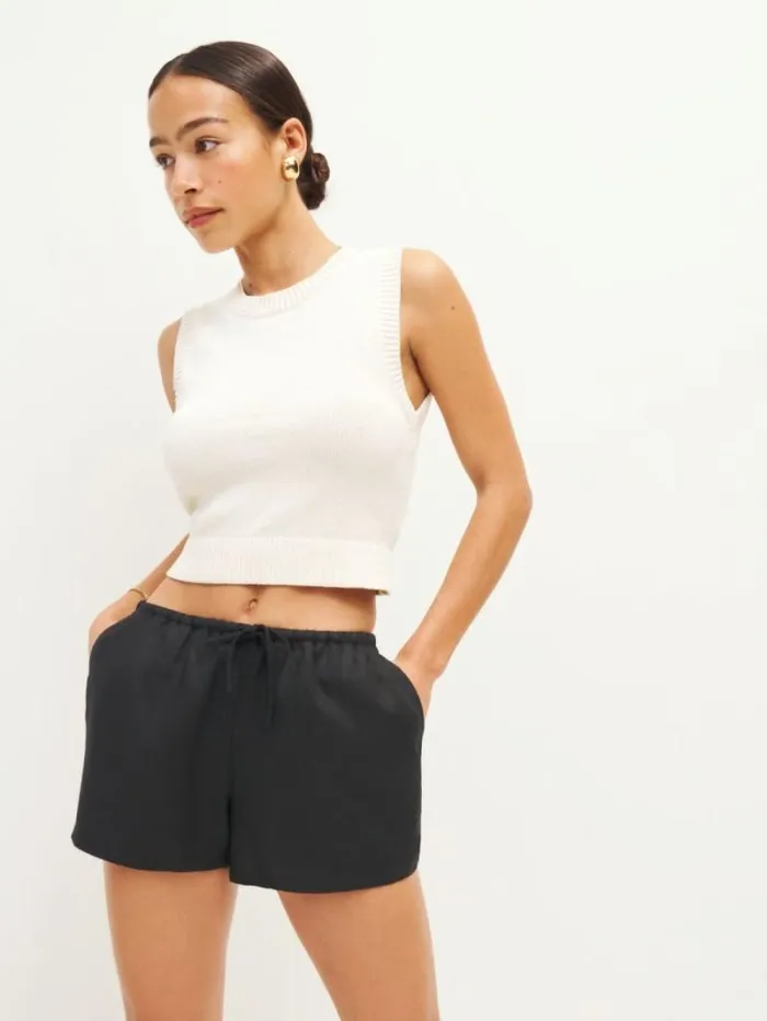 The Reformation Zoey Linen Short Black 8211 Clothing
