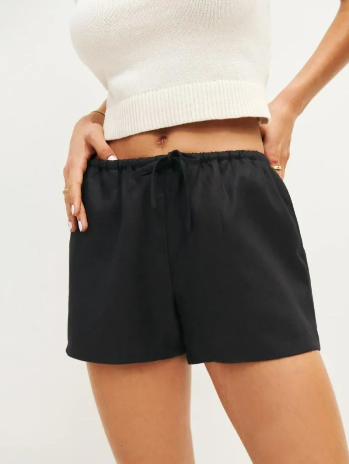 The Reformation Zoey Linen Short Black 8211 Clothing