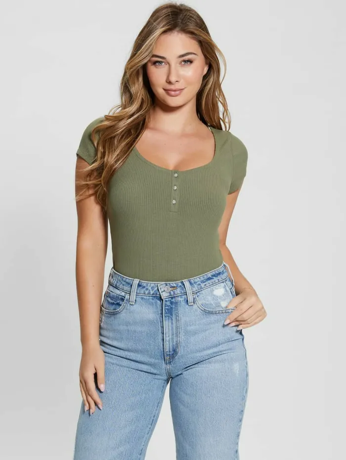 Tops Eco Karlee Henley Tee Isle Wash 328243 8211 GUESS Women