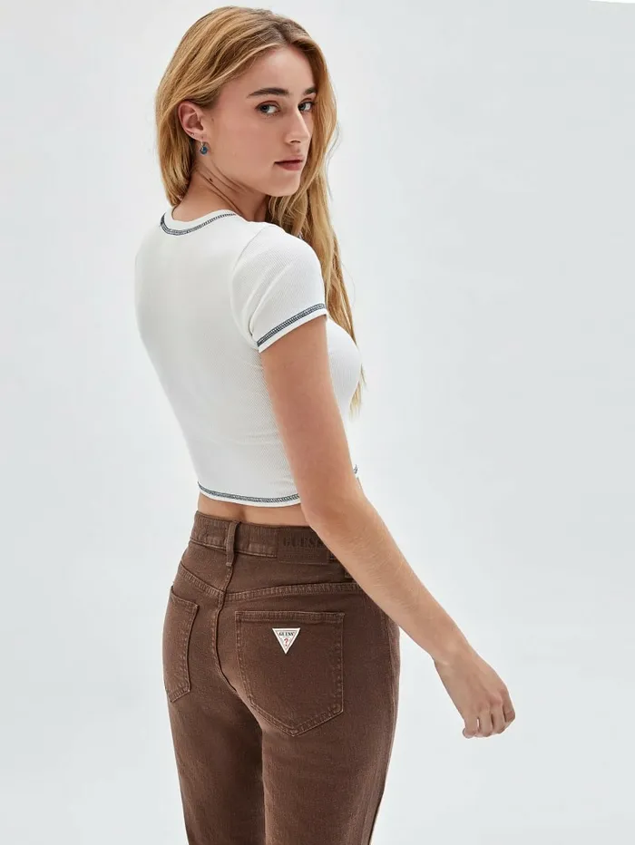 Tops GUESS Originals Ribbed Crop Baby Tee Sandy Shore 8211 GUESS Women Tops GUESS Originals Ribbed Crop Baby Tee Sandy Shore 8211 GUESS Women