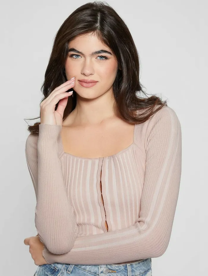 Tops GUESS Women Eco Allie Cardigan White And Smash Taupe Van
