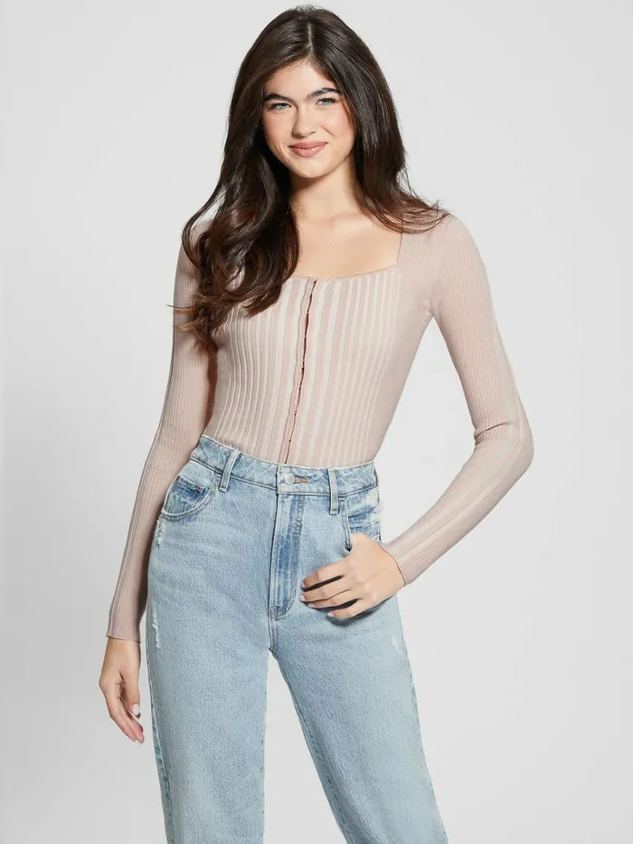 Tops GUESS Women Eco Allie Cardigan White And Smash Taupe Van Tops GUESS Women Eco Allie Cardigan White And Smash Taupe Van